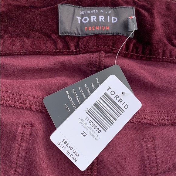NWT Torrid Burgundy Velvet Jeggings Size 22S - Picture 4 of 8